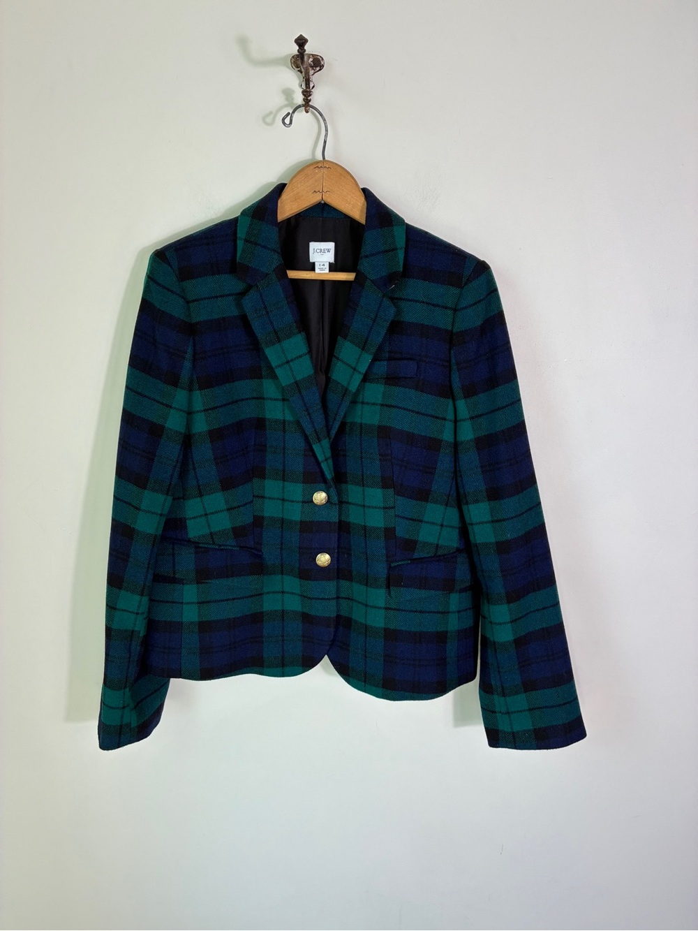 J. Crew Factory Green Watch Plaid Wool Blend Schoolboy Blazer Size 14